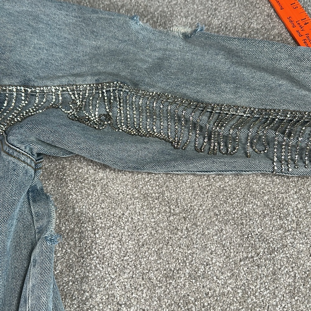 Distressed, rhinestone, fringe, jean jacket,‎ grunge, punk band rock - Picture 10 of 15